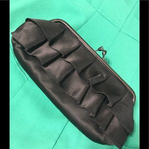 Black satin ruffle clutch